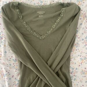 American Eagle Green Ribbed Top